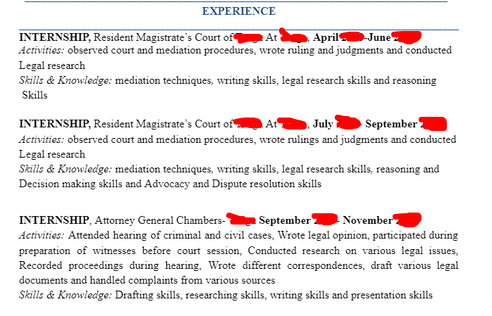 experience in CV
