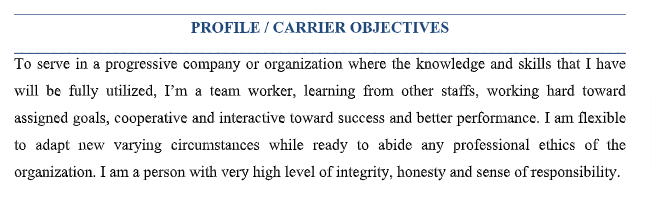 objective in CV